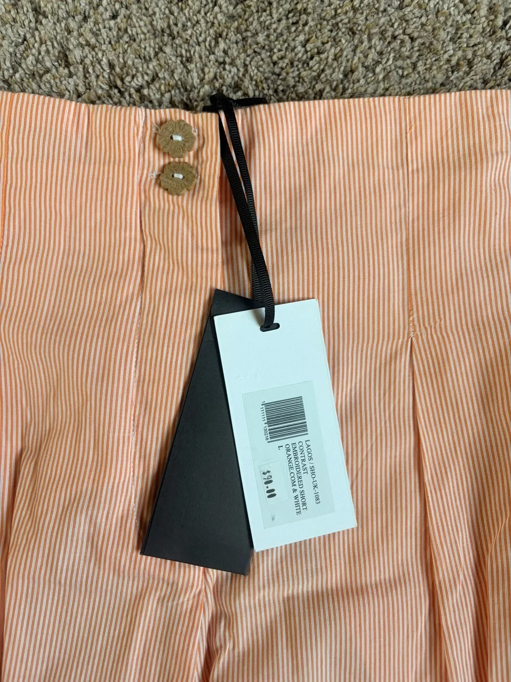 NWT One Collective Peach Stripe Shorts with Red Scallop Embroidery